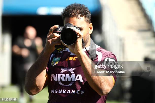 Sam Thaiday of the Broncos takes a photo during the 2017 NRL Finals Series Launch at ANZ Stadium on September 4, 2017 in Sydney, Australia.