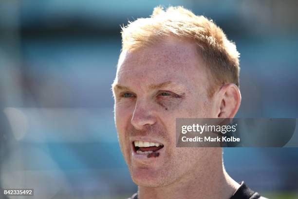 Peter Wallace of the Panthers speaks to the media during the 2017 NRL Finals Series Launch at ANZ Stadium on September 4, 2017 in Sydney, Australia.