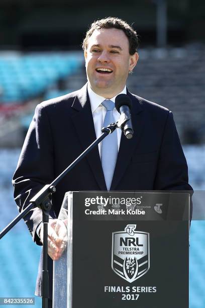 Stuart Ayres, the New South Wales Minister for Sport speaks to the media during the 2017 NRL Finals Series Launch at ANZ Stadium on September 4, 2017...