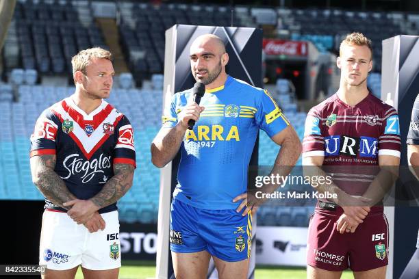 Tim Mannah of the Eels speaks to the media during the 2017 NRL Finals Series Launch at ANZ Stadium on September 4, 2017 in Sydney, Australia.