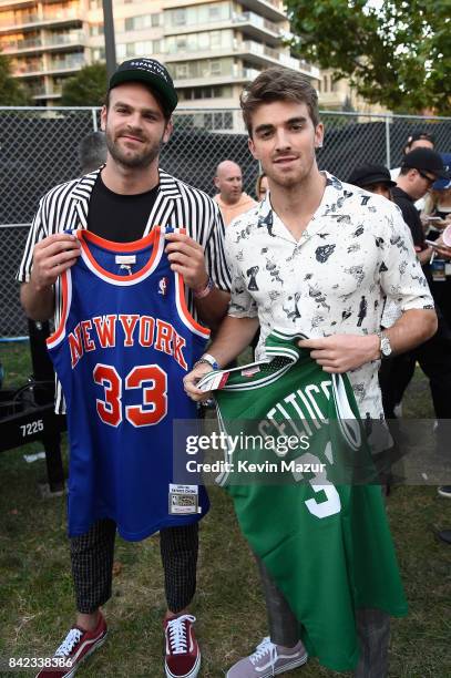 Alex Pall and Drew Taggart of The Chainsmokers pose backstage during the 2017 Budweiser Made in America festival - Day 2 at Benjamin Franklin Parkway...