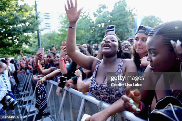 View of the crowd at the 2017 Budweiser Made in America festival - Day 2 at Benjamin Franklin Parkway on September 3, 2017 in Philadelphia,...