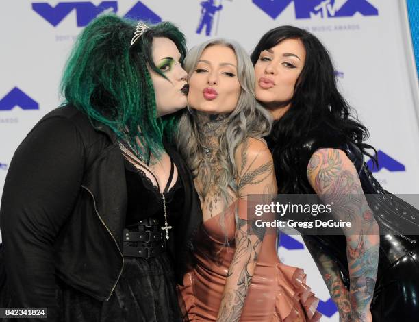 Kelly Doty, Ryan Ashley Malarkey and Nikki Simpson of 'Ink Master: Angels' arrive at the 2017 MTV Video Music Awards at The Forum on August 27, 2017...