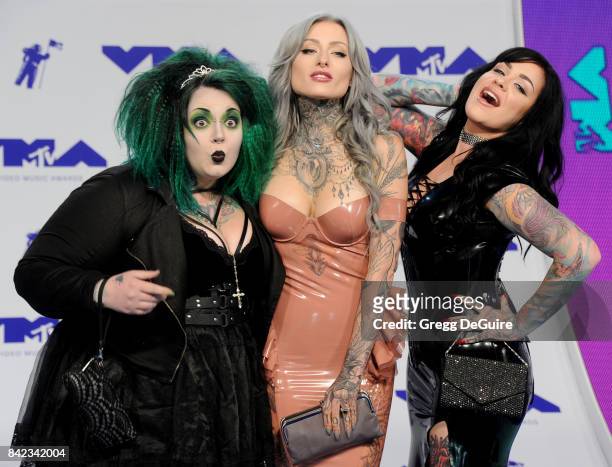 Kelly Doty, Ryan Ashley Malarkey and Nikki Simpson of 'Ink Master: Angels' arrive at the 2017 MTV Video Music Awards at The Forum on August 27, 2017...