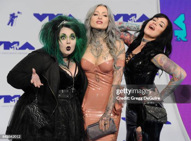 Kelly Doty, Ryan Ashley Malarkey and Nikki Simpson of 'Ink Master: Angels' arrive at the 2017 MTV Video Music Awards at The Forum on August 27, 2017...