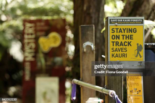 Cleaning station on the Karamatura Track at Huia in the Waitakere Ranges Regional Park on September 4, 2017 in Auckland, New Zealand. The Waitakere...