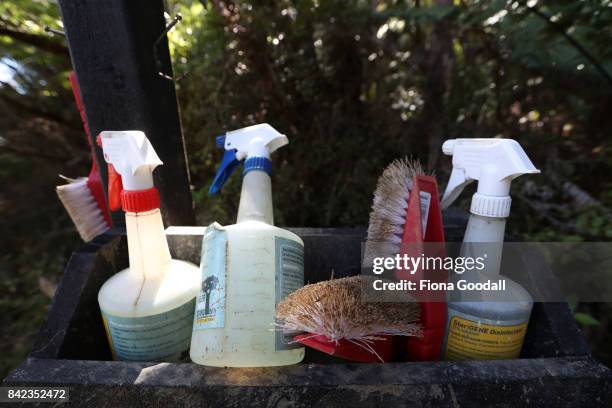 Cleaning station near the lower Huia reservoir in the Waitakere Ranges Regional Park on September 4, 2017 in Auckland, New Zealand. The Waitakere...