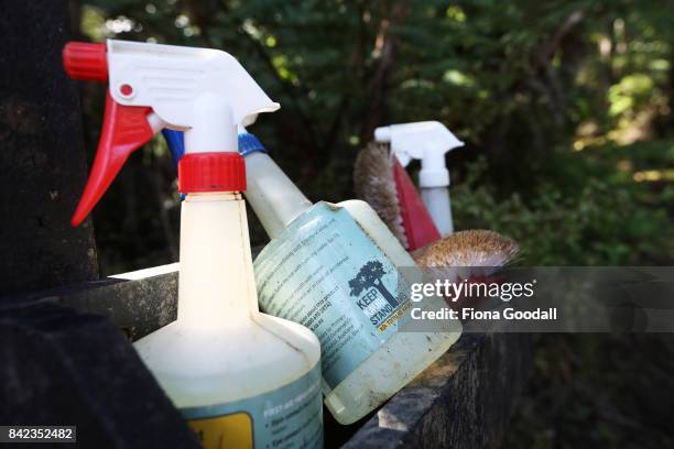 Cleaning station near the lower Huia reservoir in the Waitakere Ranges Regional Park on September 4, 2017 in Auckland, New Zealand. The Waitakere...