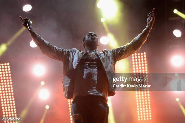 Meek Mill performs as a surprise guest during Jay Z's set during the 2017 Budweiser Made in America festival - Day 2 at Benjamin Franklin Parkway on...