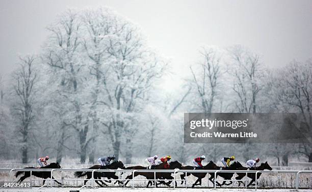 The Play Poker @ williamhill.com Handicap is run during the Williams Hill Race Day at Kempton Park Racecourse on January 10, 2009 in...