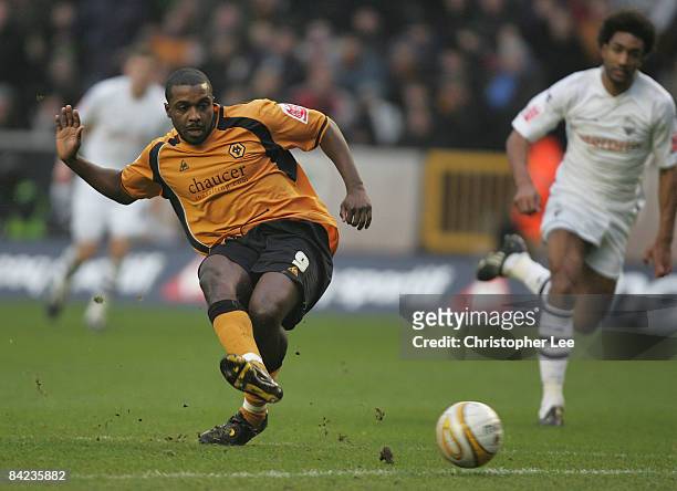 Sylvan Ebanks-Blake of Wolves scores their first goal during the Coca-Cola Championship match between Wolverhampton Wanderers and Preston North End...