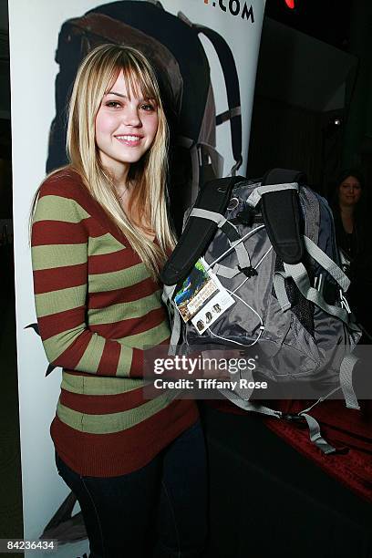 Actress Aimee Teegarden poses at the Golden Globe Gift Suite Presented by GBK Productions on January 9, 2009 in Beverly Hills, California.