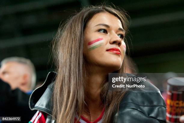 The Hungarian fan enjoy the atmosphere during the FIFA World Cup 2018 Qualifying Round match between Hungary and Portugal at Groupama Arena in...