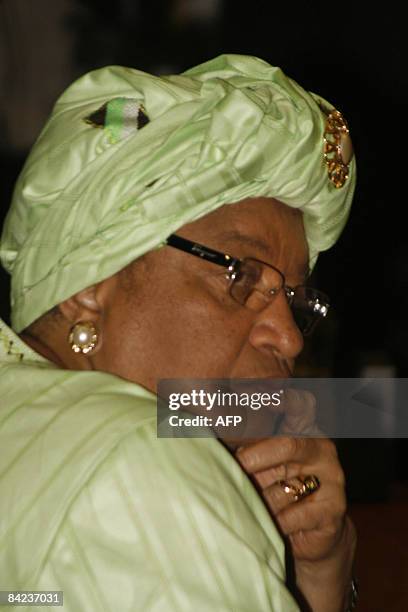 President Ellen Johnson Sirleaf of Liberia is pictured during the Special Summit of the Economic Community of West African States at the Transcorp...