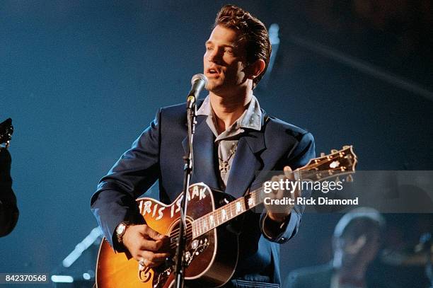 Singer/Songwriter Chris Isaak performs during Elvis: The Tribute at The Pyramid Arena in Memphis Tennessee October 08, 1994
