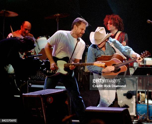 Singer/Songwriter Dwight Yoakam performs during Elvis: The Tribute at The Pyramid Arena in Memphis Tennessee October 08, 1994