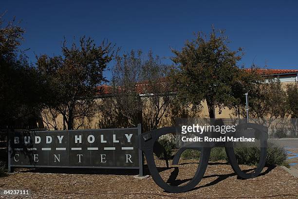Giant glasses in front of the Buddy Holly Center on November 8, 2008 in Lubbock, Texas. Februray 3, 2009 will be the 50th anniversary of what is...