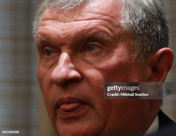 Russian businessman, Rosneft's President Igor Sechin attends Russian-Chinese talks in Xiamen, China, September 2017. Leaders of Russia, China, India,...