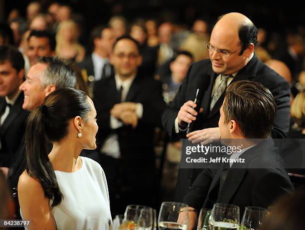 Actors Angelina Jolie, Brad Pitt and Jason Alexander onstage during VH1's 14th Annual Critics' Choice Awards held at the Santa Monica Civic...