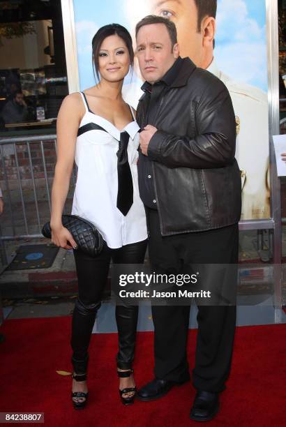 Actor Kevin James and wife Steffiana De La Cruz arrive at the premiere of Columbia Pictures' "Paul Blart: Mall Cop" at the Mann Village Theatre on...