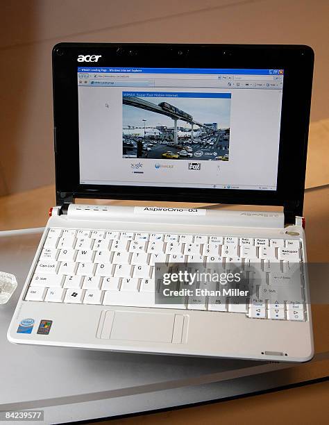 An Acer Aspire One netbook with an Intel Atom processor is displayed at the Intel Corp. Booth at the 2009 International Consumer Electronics Show at...