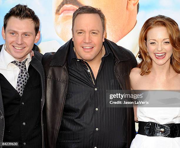 Actors Keir O'Donnell, Kevin James and Jayma Mays attend the premiere of "Paul Blart: Mall Cop" at Mann Village Theatre on January 10, 2009 in...