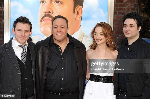Actors Keir O'Donnell, Kevin James, Jayma Mays and Adam Ferrara attend the premiere of "Paul Blart: Mall Cop" at Mann Village Theatre on January 10,...