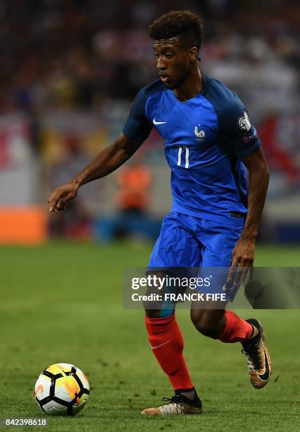 France's forward Kingsley Coman controls the ball during the FIFA World Cup 2018 qualifying football match between France and Luxembourg on September...