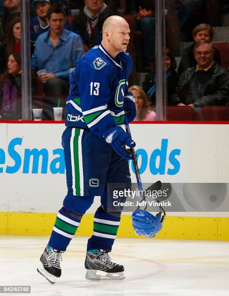 Mats Sundin of the Vancouver Canucks skates to the penalty box after taking a penalty against the San Jose Sharks during their game at General Motors...