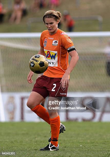 Kate McShea of the Roar controls the ball during the W-League Semi Final match between the Queensland Roar and Sydney FC at Ballymore on January 11,...