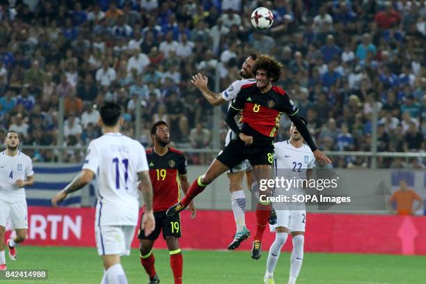 Marouane Fellaini in action during the World Cup Group H qualifying soccer match between Greece and Belgium at Georgios Karaiskakis Stadium. Final...