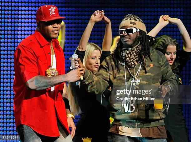 Rap artists Flo Rida and T-Pain perform during the 26th annual Adult Video News Awards Show at the Mandalay Bay Events Center January 10, 2009 in Las...