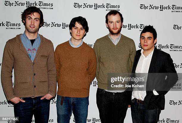 Chris Tomson, Ezra Koenlg, Chris Balo and Rostam Batmangllj of Vampire Weekend attend the 2009 New York Times Art and Leisure weekend at...