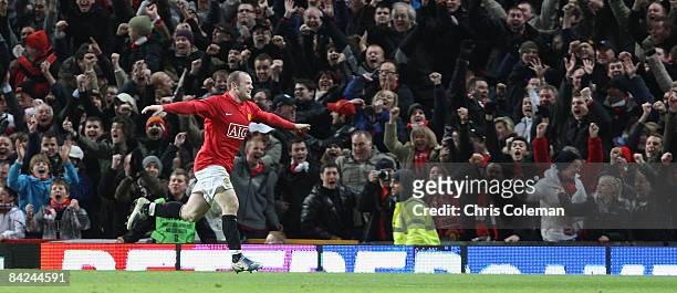 Wayne Rooney of Manchester United celebrates scoring their second goal during the Barclays Premier League match between Manchester United and Chelsea...
