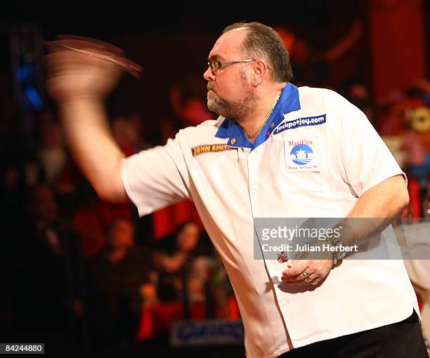 Tony O' Shea of Englandin action against Ted Hankey of England during The Lakeside World Darts Championships Final at Lakeside on January 11, 2009 in...