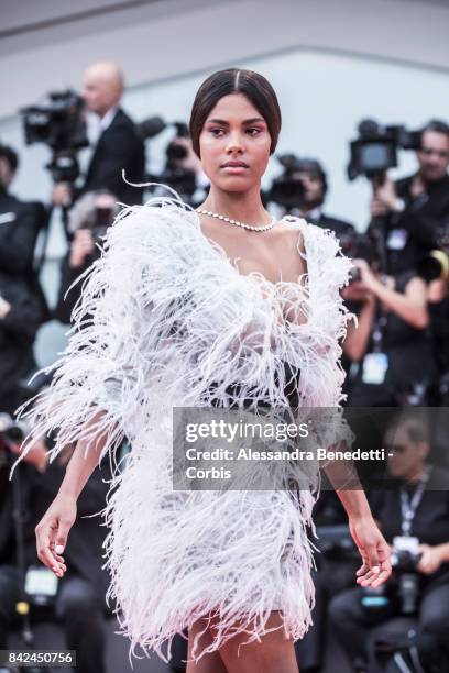 Tina Kunakei walks the red carpet ahead of the 'Suburbicon' screening during the 74th Venice Film Festival at Sala Grande on September 2, 2017 in...