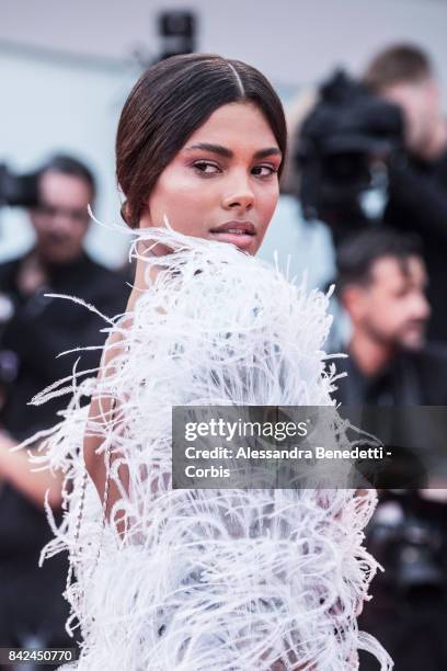 Tina Kunakei walks the red carpet ahead of the 'Suburbicon' screening during the 74th Venice Film Festival at Sala Grande on September 2, 2017 in...