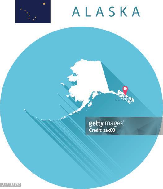 usa state of alaska's map and flag - alaska state flag stock illustrations