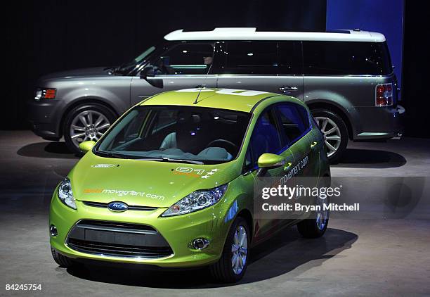 Ford Motor Company shows off the Ford Fiesta, front, and the 2010 Ford Flex with EcoBoost to the world automotive media during a press preview day at...