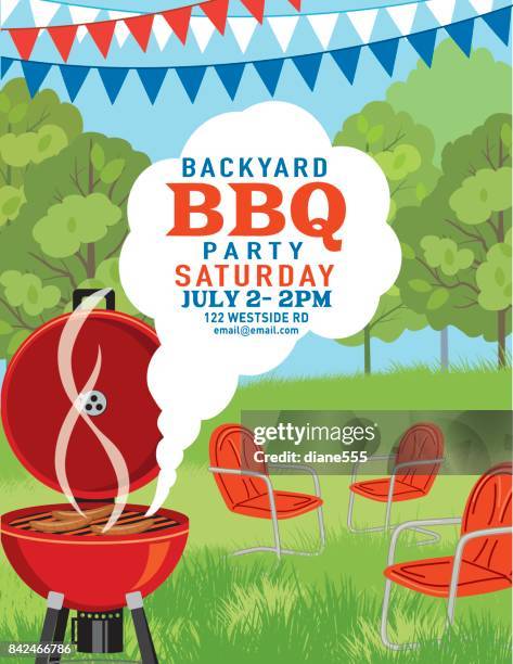 summer bbq party invitation template - barbecue plate stock illustrations