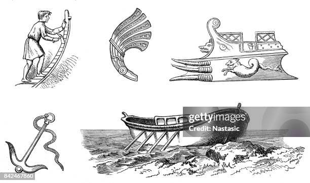 ship parts - ancient roman flag stock illustrations