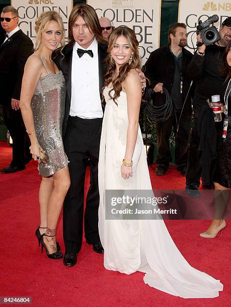 Leticia 'Tish' Cyrus, Billy Ray Cyrus and Miley Cyrus arrive at the 66th Annual Golden Globe Awards held at the Beverly Hilton Hotel on January 11,...