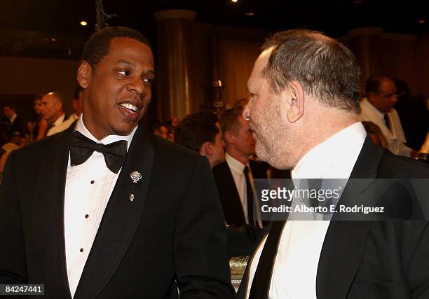Jay Z and Harvey Weinstein pose at the 66th Golden Globe Awards held at the Beverly Hilton Hotel on January 11, 2009 in Beverly Hills, California.