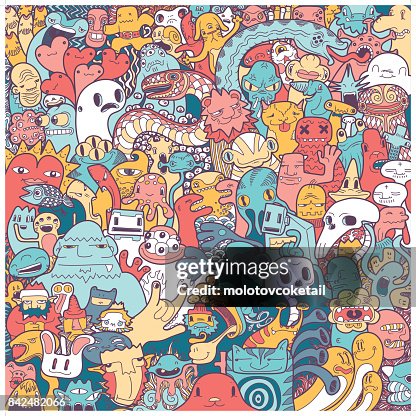 Doodle de monstruo a mano alzada a todo color Doodle de monstruo a mano alzada a todo color
