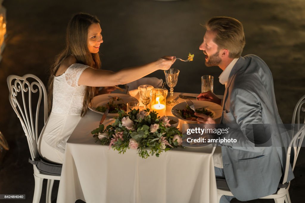 Couple during romantic dinner