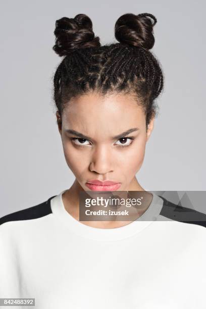 angry afro american teenager girl - angry black woman stock pictures, royalty-free photos & images