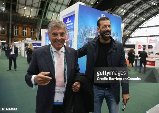 Ruud van Nistelrooy of the Netherlands laughs with David Dein, The FA former Vice-Chairman during day 1 of the Soccerex Global Convention at...