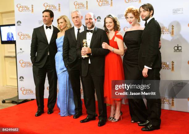 Cast and creators of Best Television Series - Drama "Mad Men" pose in the press room at the 66th Annual Golden Globe Awards held at the Beverly...