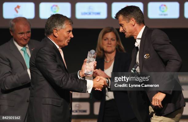 David Dein , The FA former Vice-Chairman presents the Duncan Revie award to Wim Jonk, Cruyff Football CEO, on behalf of Johan Cruyff of the...