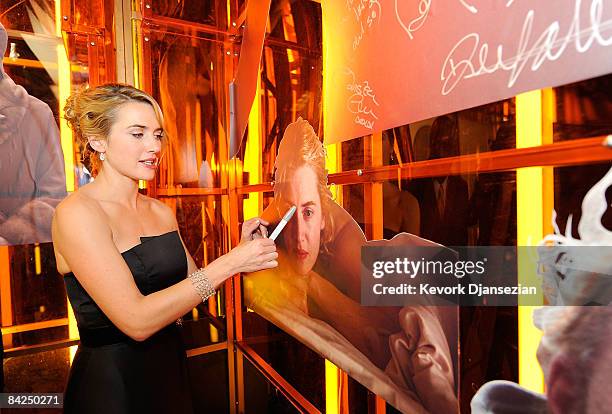 Actress Kate Winslet, double winner Best Performance by an Actress in a Motion Picture - Drama for 'Revolutionary Road' and Best Performance by an...